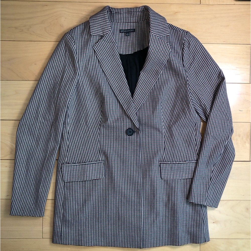Adrianna Pappel Womens Houndstooth Single Breasted Mid Length jacket Blazer Sz S